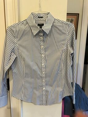 Talbots White and Blue Vertical Stripe Dress Shirt